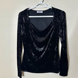 Black Crushed Velvet Draped Neck Top S